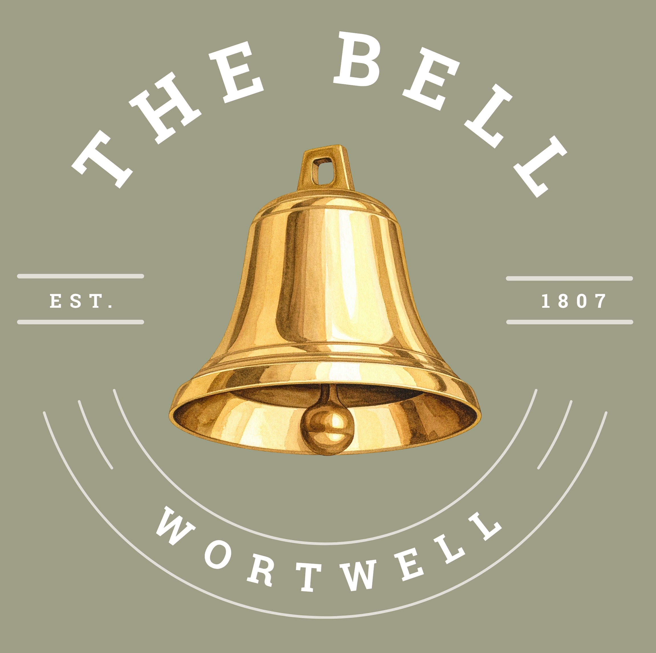 Image of a golden bell with the words "The Bell" in an arc above the bell, "Wortwell" benarth it and "Est 1807" across the middle.